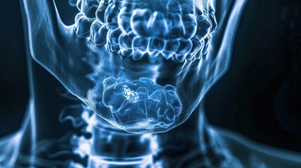 A detailed Xray image of the thyroid gland, responsible for energy regulation, positioned in the lower neck near the windpipe