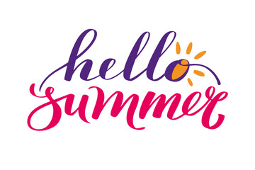Hello summer handwriting lettering. Calligraphy summer design.