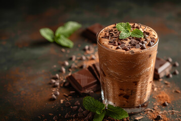 gourmet beverage options, enjoy a mint chocolate chip frappe topped with green mint leaves and chocolate shavings, a delightful treat for a relaxing escape