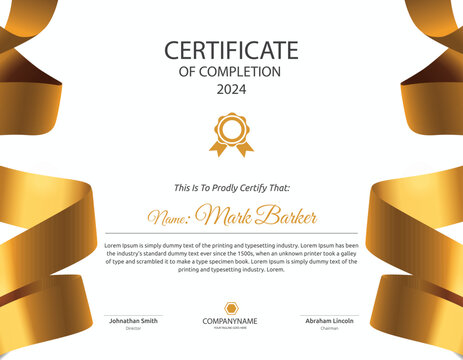 Certificate layout with golden ribon
