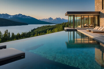 Fototapeta premium Beautiful House with a Panoramic Pool