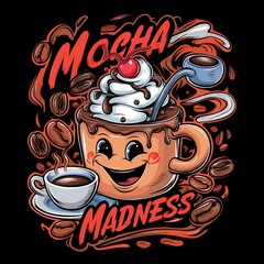 Mocha Madness tshirt design with cliparts