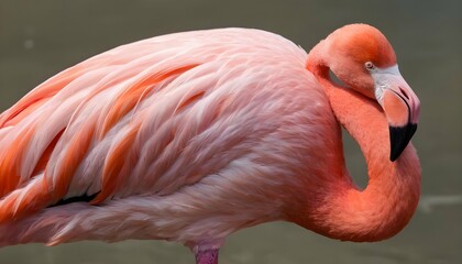A Flamingo With Its Beak Resting On Its Back