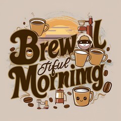Brew-tiful Morning tshirt design with cliparts