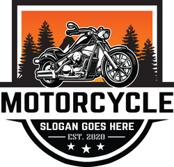 Motorcycle Logo Design With Mountain and trees. Motorcycle logo template set vector isolated. 