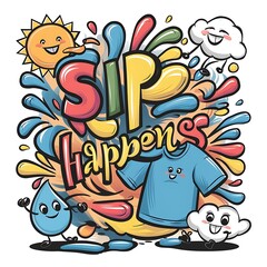 Sip Happens tshirt design with cliparts