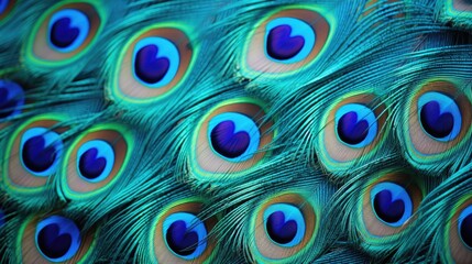 Fototapeta premium Background of peacock feathers. The background is in an abstract style. A pattern of feathers. An exotic bird.