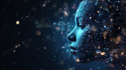 Obraz premium Abstract mash line and point human Brain. Low poly Neural network. IQ testing, artificial intelligence virtual emulation science technology concept.