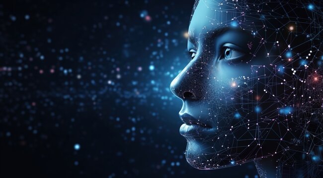 Abstract mash line and point human Brain. Low poly Neural network. IQ testing, artificial intelligence virtual emulation science technology concept.