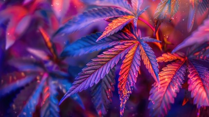 abstract colorful cannabis leaves, holographic colors, high resolution, professional photograph,