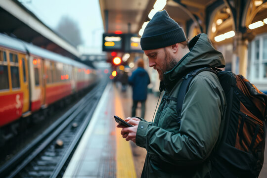 Man Ready to Board at Train Station