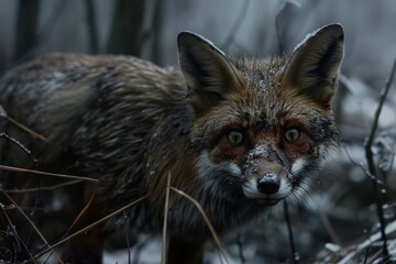 Rabid fox in the snow