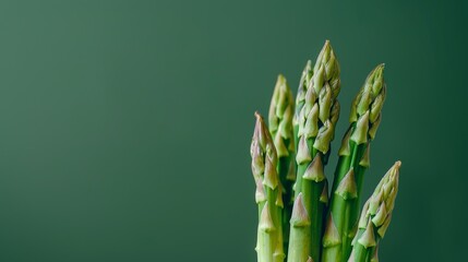 Close-up of fresh green asparagus against a vibrant green background, showcasing its texture and color. Perfect for health and culinary topics.