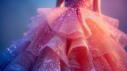 fashion design, a plastic gown adorned with sequins and sparkles, a dazzling option for a formal event