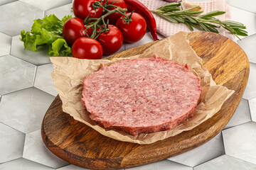Raw beef uncooked burger cutlet