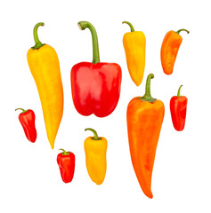 sweet peppers mix path isolated on white