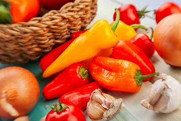mini bell pepper mix on wood background