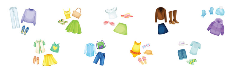 Clothing for Different Season as Wear and Garment Vector Set