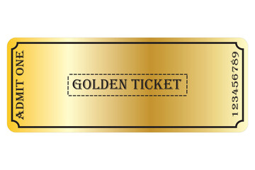 Three-dimensional golden ticket with stars and the inscription 