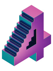 Fototapeta premium Isometric number 4 in 8-bit pixel style PNG Transparent Isolated on background