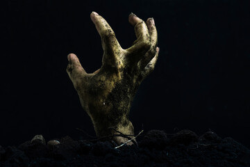Zombie hand isolated on black background, halloween concept.