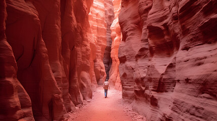 Antelope Canyon - abstract background. The concept of travel and nature. A narrow passage through beautiful sandstone cliffs.