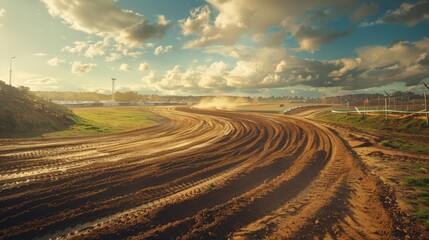 Naklejka premium A dirt road with a few cars on it