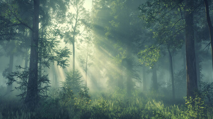 Morning Fog in Forest
