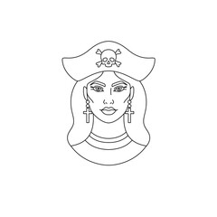 Icon of young woman  pirate in a simple line art style.