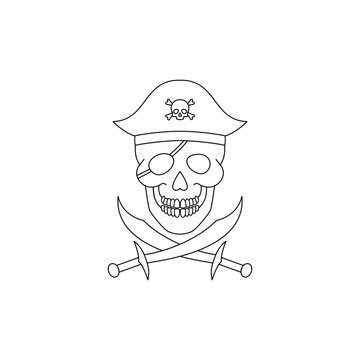 recommend clip art: A skull wearing a pirate hat and with crossed sabers. Line art style icon.