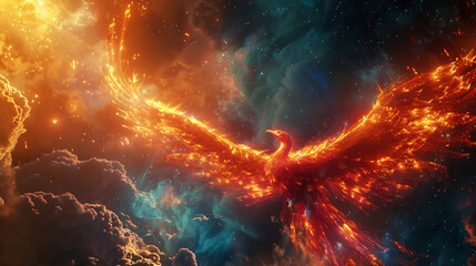 Majestic Phoenix Rising with Fiery Wings