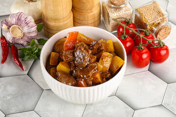 Homemade beef hungarian goulash with potato
