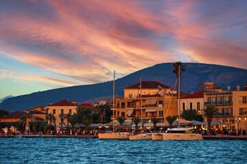 Sunset evening in Nafplio, Peloponnese, Greece