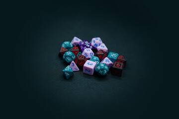 Colorful dice set for dungeons and dragons and other rpg games.