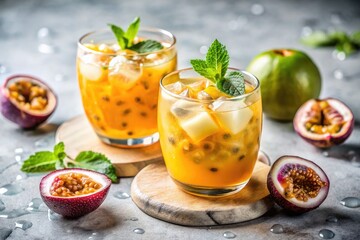 Fototapeta premium Refreshing Passion Fruit Cocktails with Mint