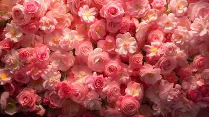 Naklejka premium Vibrant Array of Various Pink Roses in Full Bloom