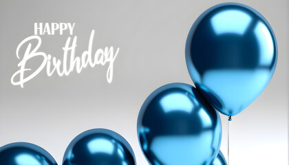 Glossy Blue Balloons on white copy space Birthday background