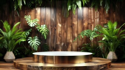 A wooden stage with a large round platform in the center