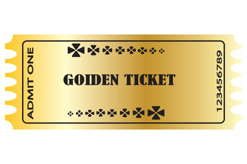 Vector golden ticket template. Cinema, concert, game, party, event, festival gold ticket. ticket for casino  illustration design eps 10