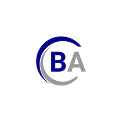 a blue and white logo with the B and A letter.