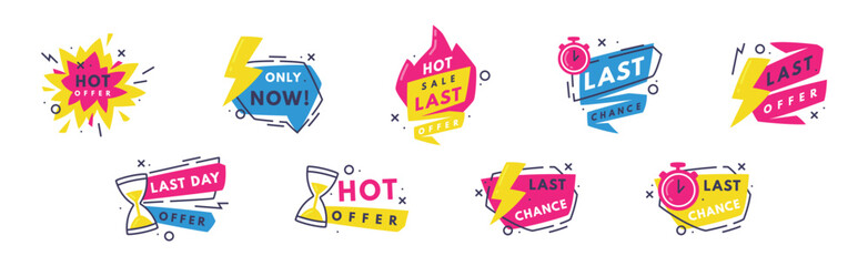 Hot Sale Countdown Badges with Last Offer and Chance Promo Sticker Vector Set