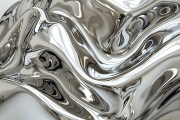 High-angle view, synthetic substance resembling futuristic liquid metal, photorealistic, gleaming silver with soft reflections, intricate swirling patterns, dynamic fluidity captured mid-movement