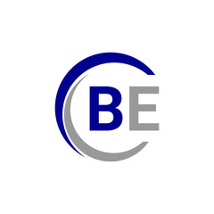 a blue and white logo with the B and E letter