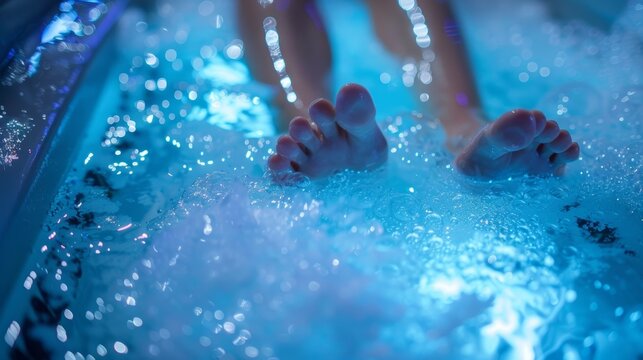 Guests soak their feet in a mixture of epsom salts and charged particles for a Charm Treatment that relieves tension.