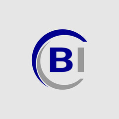 a blue and white logo with the B and I letter.