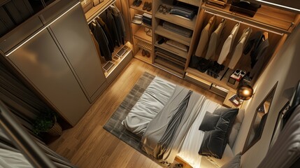 aerial view of wardrobe in bedroom interior design generative ai