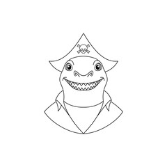 Shark wearing a pirate hat. Line art style icon 