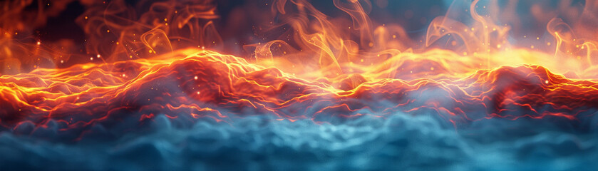 Vivid depiction of contrasting fire and ice elements blending together in a dramatic and captivating visual representation of nature's extremes.