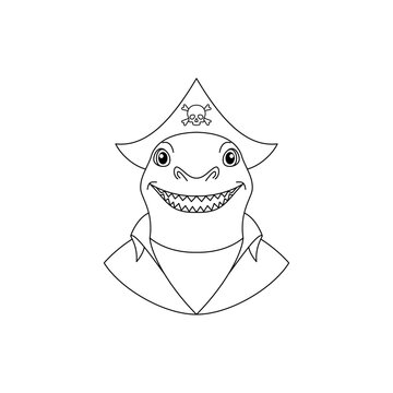 recommend clip art: Shark wearing a pirate hat. Line art style icon 