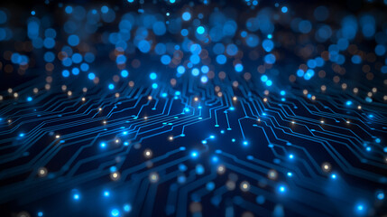 blue circuit board with light background 